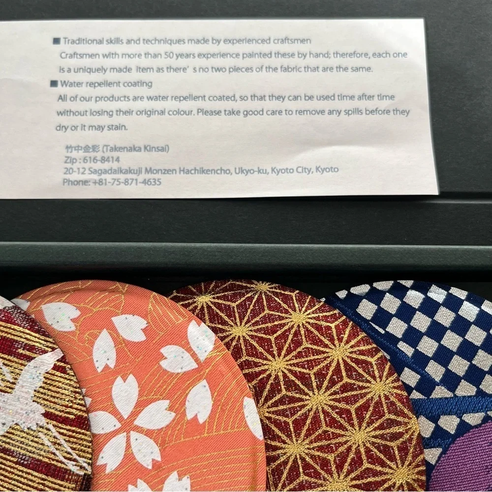 Japanese Coasters Gold Painted Yuzen Table Wares Kimono Fabric Coasters